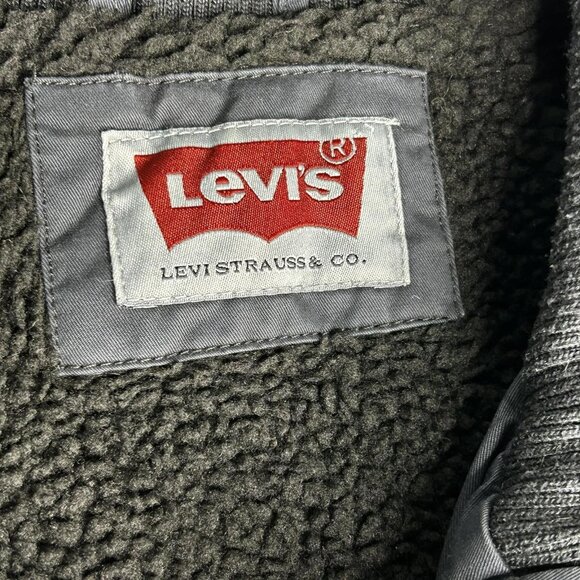 Levi's Jacket Mens M Black Sherpa Lined Utility Field Zip Snap Cargo Pockets - Picture 3 of 12